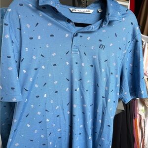 Travis Mathew Blue Patterned Polo Shirt
